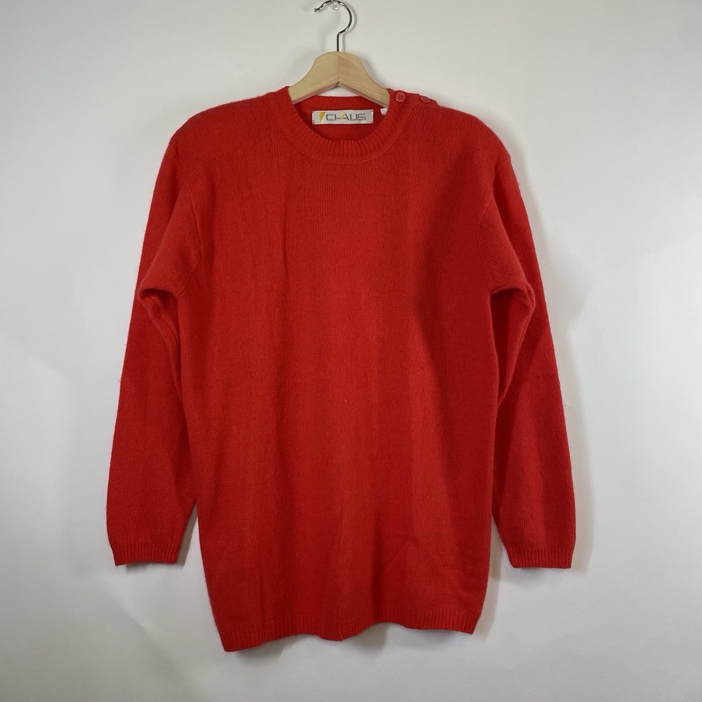 Chaus Womens Lambswool Angora Rabbit Hair Blend Knit Sweater Sz M Pink Crew Neck